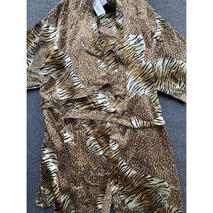 Sante Set Women 1X (Fit Small) Zebra Cheetah Print Gown Robe Satin Sleepwear New